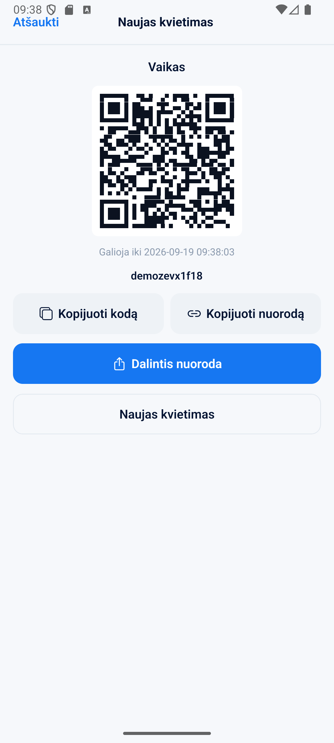 QR invite screen for a new family member