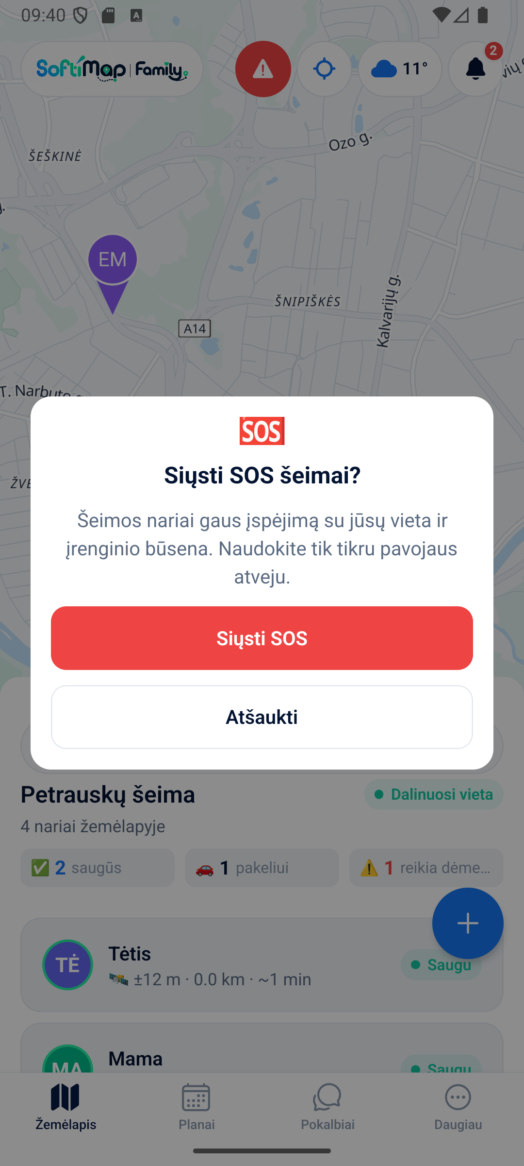 SOS confirmation dialog